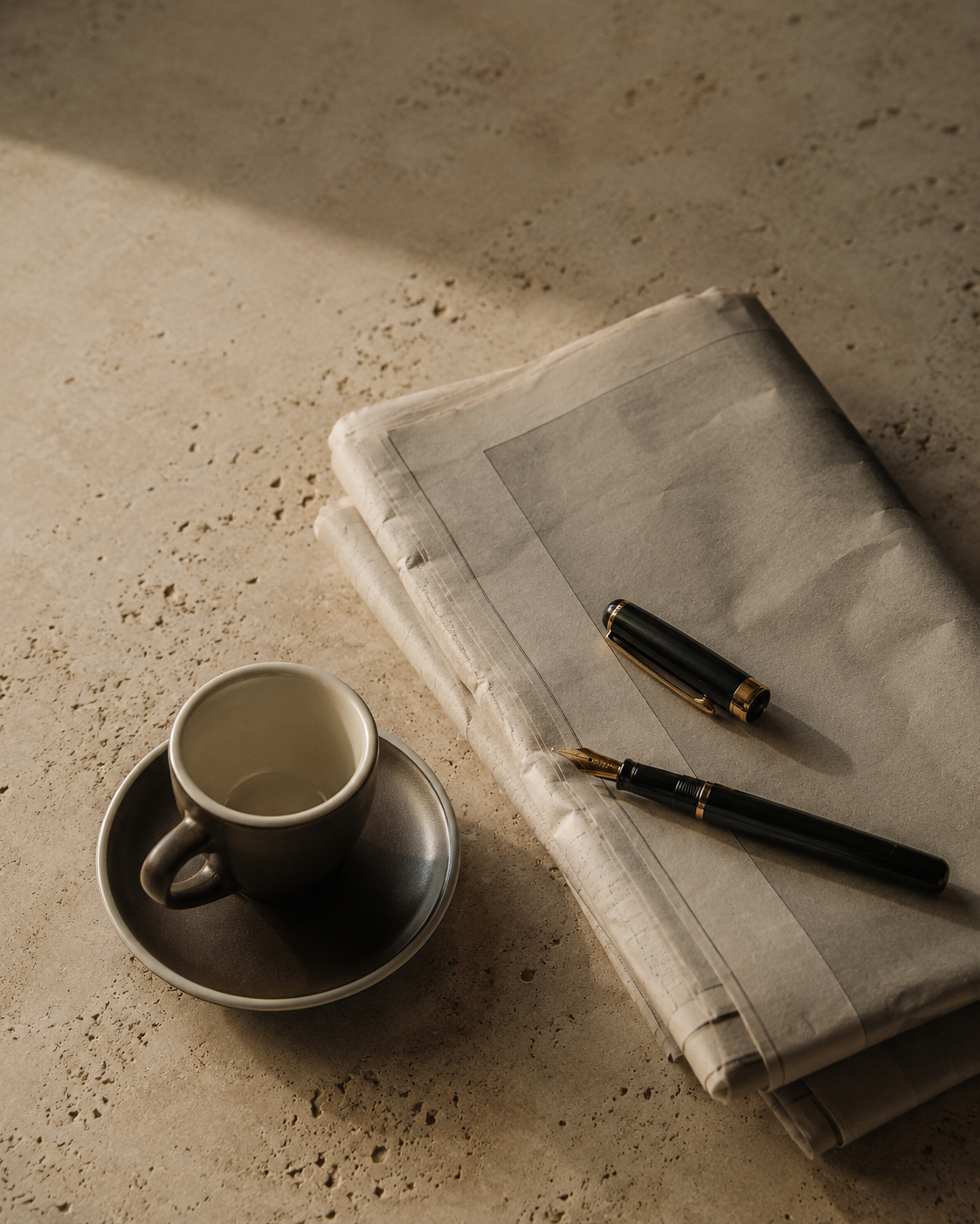 Newspaper and pen