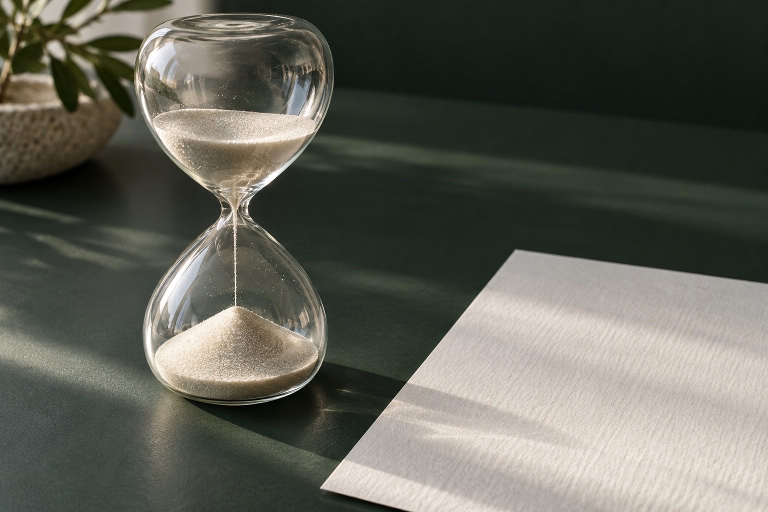 Reloj de arena sobre una superficie verde: imagen conceptual sobre dinero y tiempo.